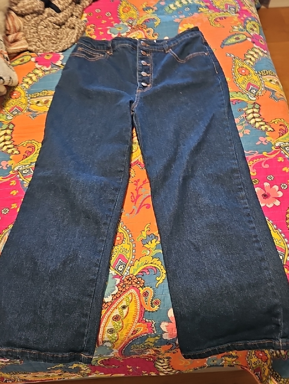 JustFab Dark Indigo Button-Fly Wide Leg Jeans